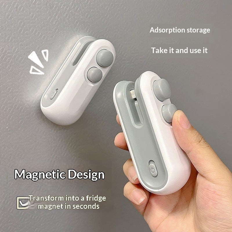 The 5-Second Snack Saver (The FreshLock™ 2-in-1: Magnetic USB Heat Sealer & Bag Cutter)